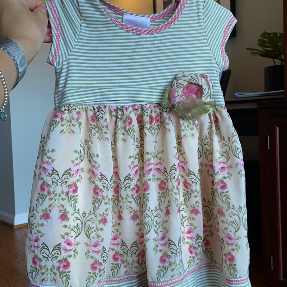 IRIS & IVY | Green Striped Floral Dress